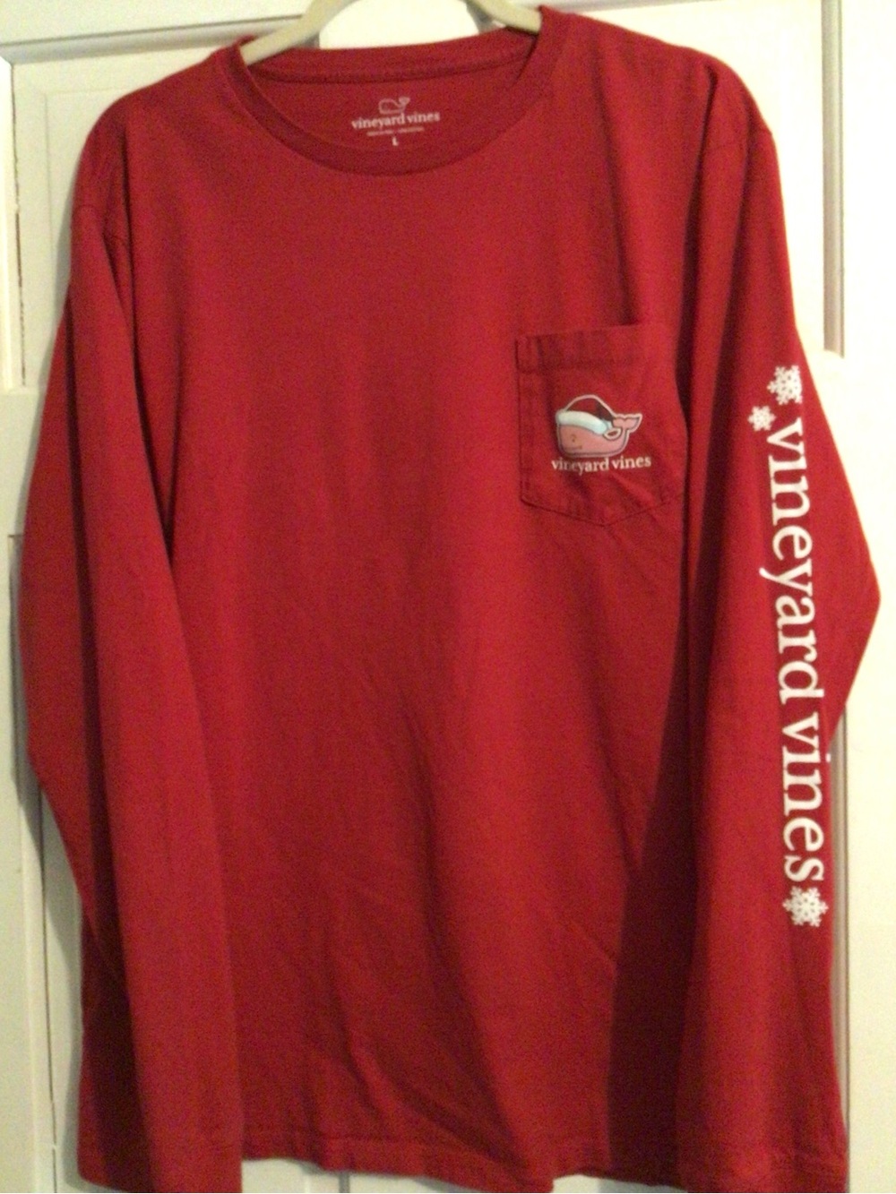 Vineyard Vines Red Long-Sleeve Pocket Tee with Sleeve Logo